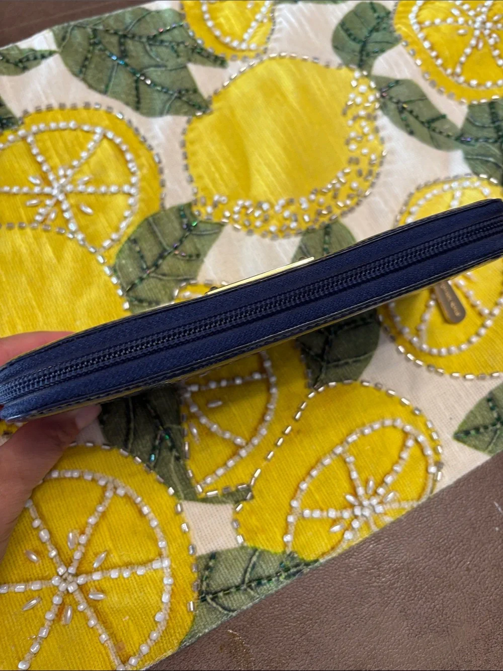 Michael Kors Navy Patent Logo Zip-Around Wallet with Gold Plaque